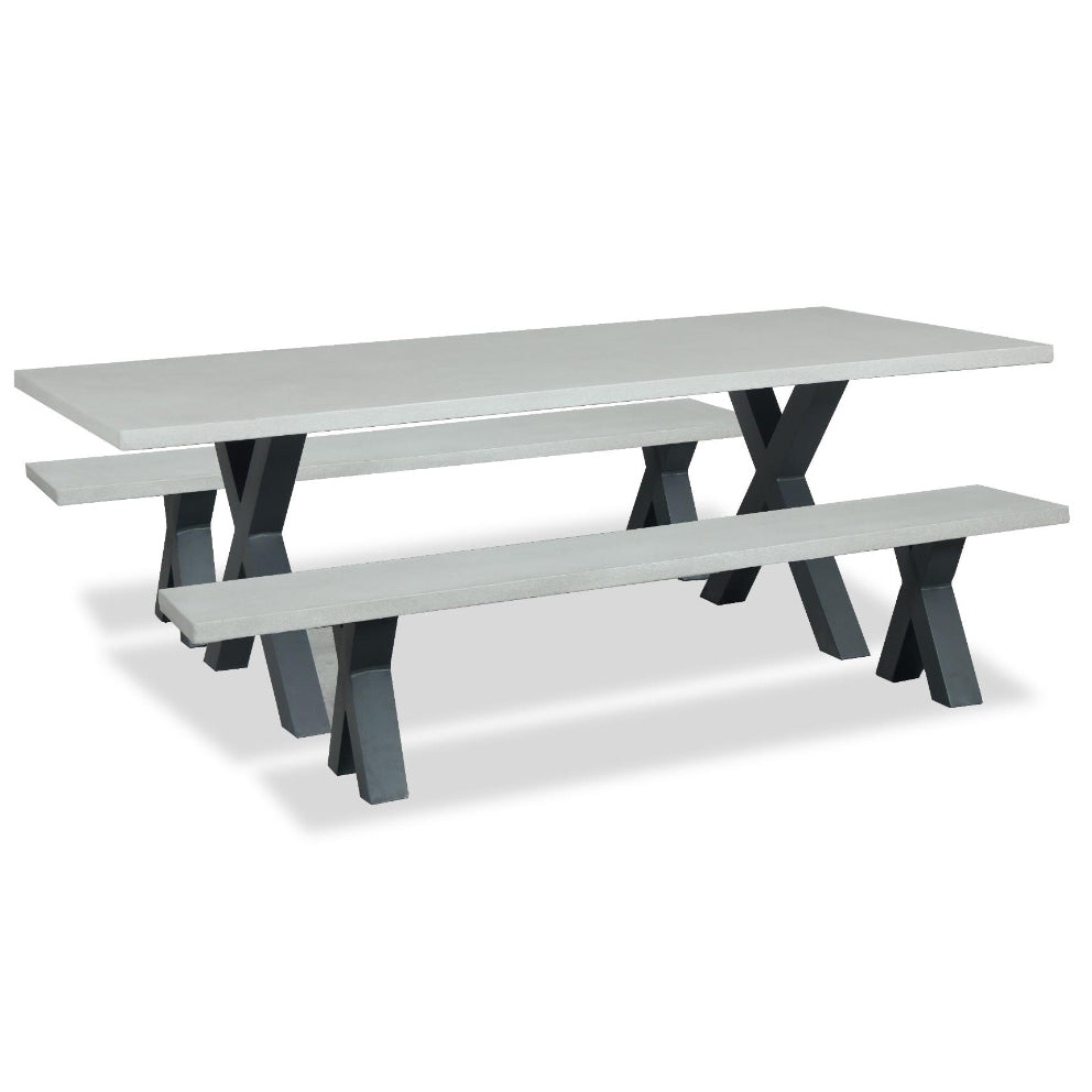 Switch Outdoor Dining Bench Seat Cement Top X legs Grey MacLeod's