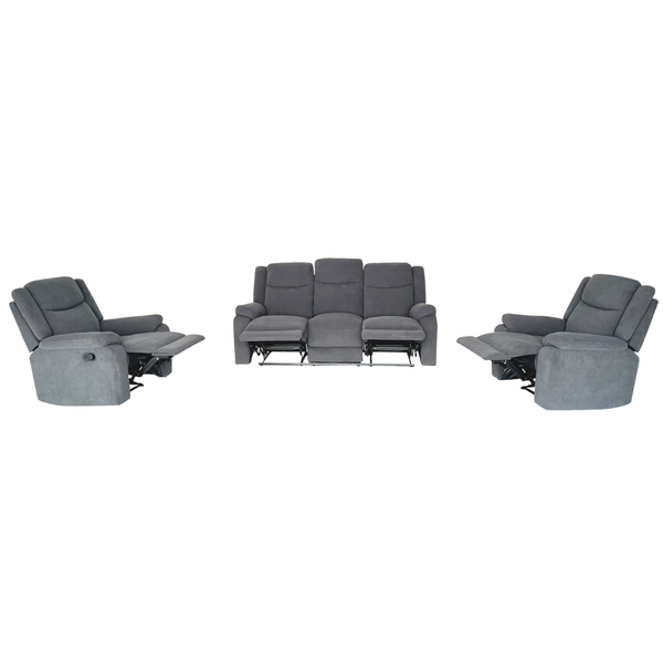 Lena 3 Seater Lounge with manual end Recliners|Charcoal