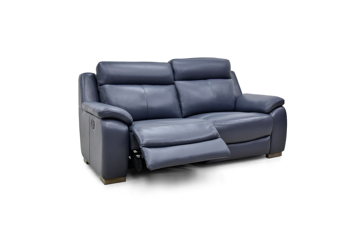 Turin 2 Seater Leather Lounge with Power Recliners | Lead Grey