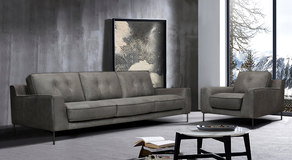 Roberto 3.5 Seater Leather lounge | Fossil