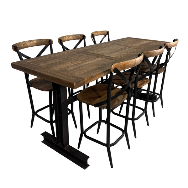 Reclaimed Timber 7 Peice Bar Table & Stool Set