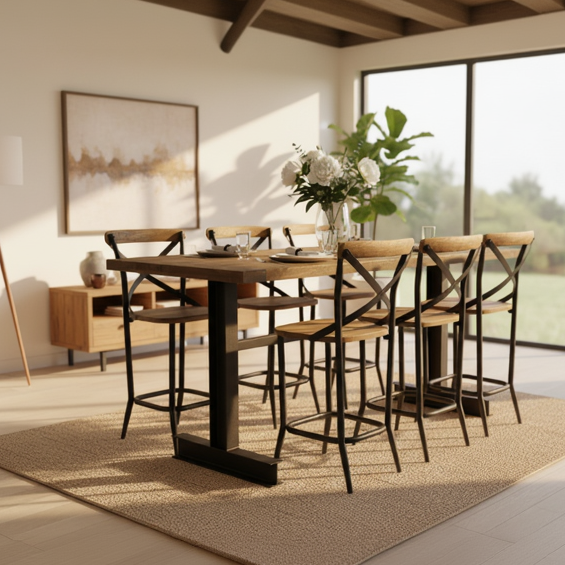 Reclaimed Timber 7 Peice Bar Table & Stool Set