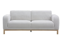 A modern two-seater sofa with light gray textured upholstery and light natural wood legs, shown against a plain white background.