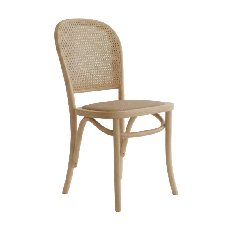 Beige wicker chair on a white background