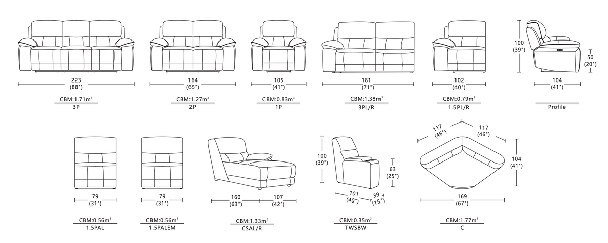 Maxwell Reclining 3 Seater Chaise with Console