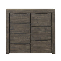 Wooden dresser with multiple drawers on a white background