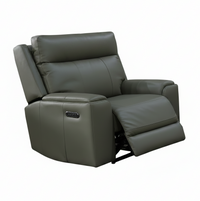 A dark gray leather recliner chair shown in a side profile with the footrest extended, on a solid white background.