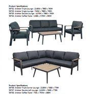 Arletter 4 Piece Set with 3 Seater plus 2xChairs and Coffee Table - Charcoal