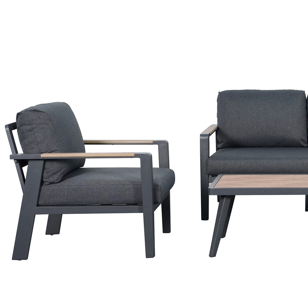 Arletter 4 Piece Set with 3 Seater plus 2xChairs and Coffee Table - Charcoal