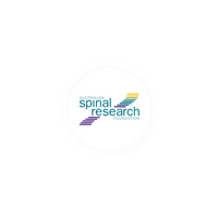 The logo of the Australian Spinal Research Foundation is centered inside a white circular badge on a light gray background with diagonal ribbed lines.