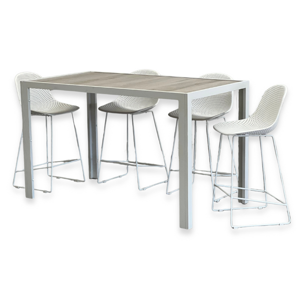 Ekaterina Gardenia 7 Piece Outdoor Bar Table and Stools | White