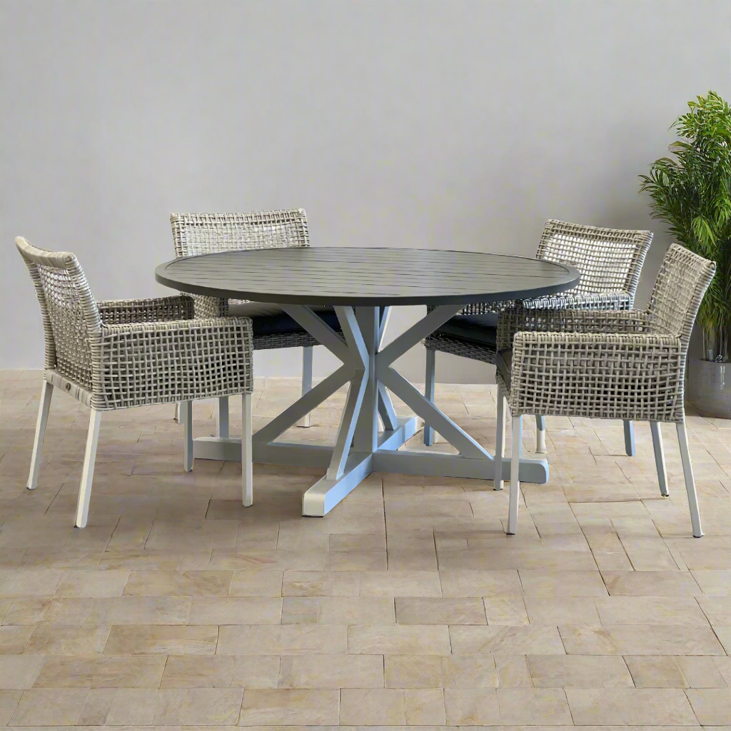 Bridgeport Atlanta 5 Piece Round Outdoor Dining Set 1500 | White | Grey