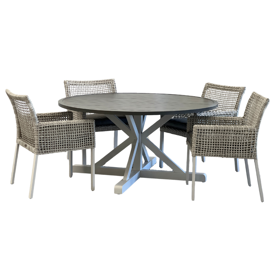 Bridgeport 1500 Round Outdoor Dining Table - White Frame|Graphite Top