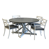 Bridgeport 5 Piece Round Outdoor Table and Chairs Set | White and Grey