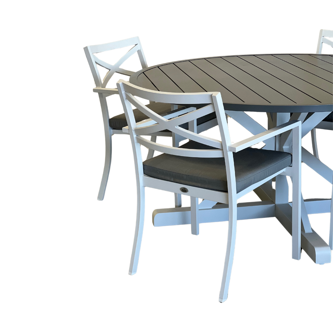 Bridgeport 5 Piece Round Outdoor Table and Chairs Set | White and Grey