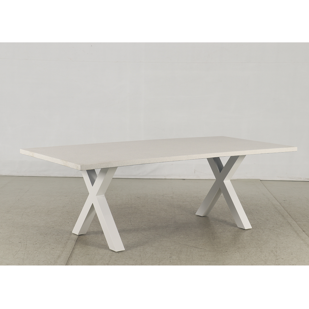 Switch White Cement Terrazzo Outdoor  X Leg Dining Table | White