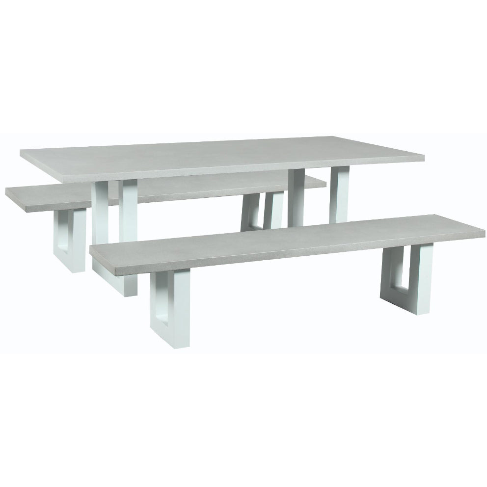 Switch Outdoor Dining Bench Seat Cement Top U legs white