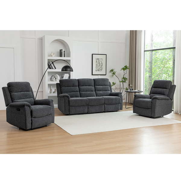 Westbury 3 Piece Recliner Lounge Suite | Charcoal